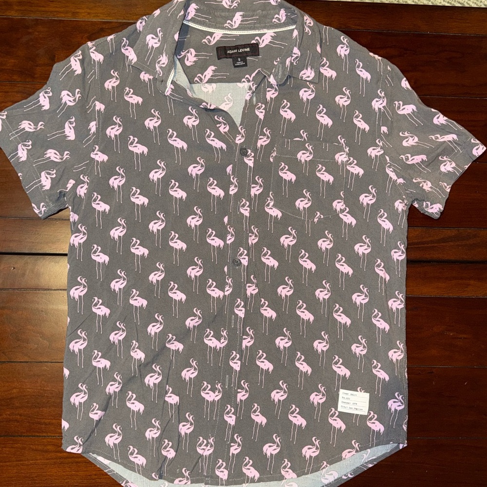 Adam Levine Collection Gray and Pink Flamingo Shirt